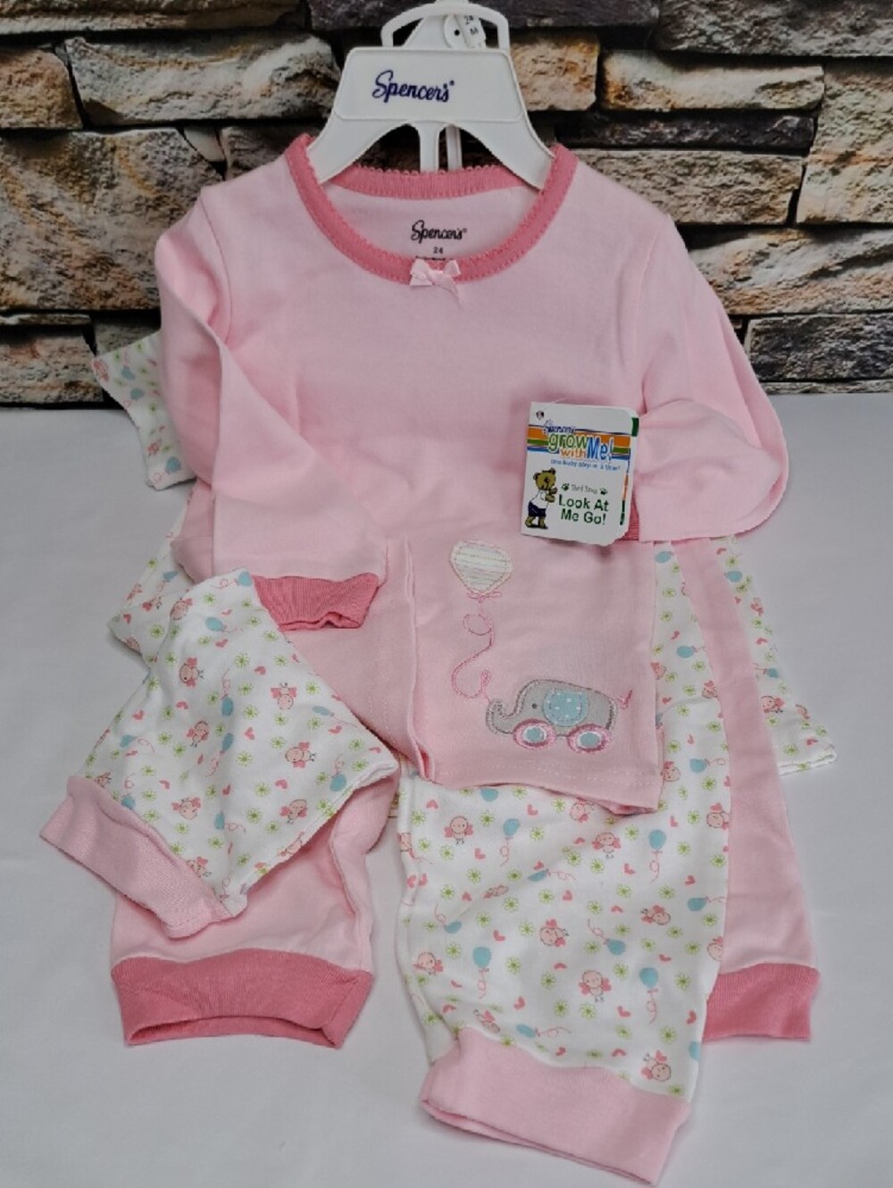Spencer's 4-Piece PlayTime to NightTime Pink Elephant & Balloon Kids Pajama Set
